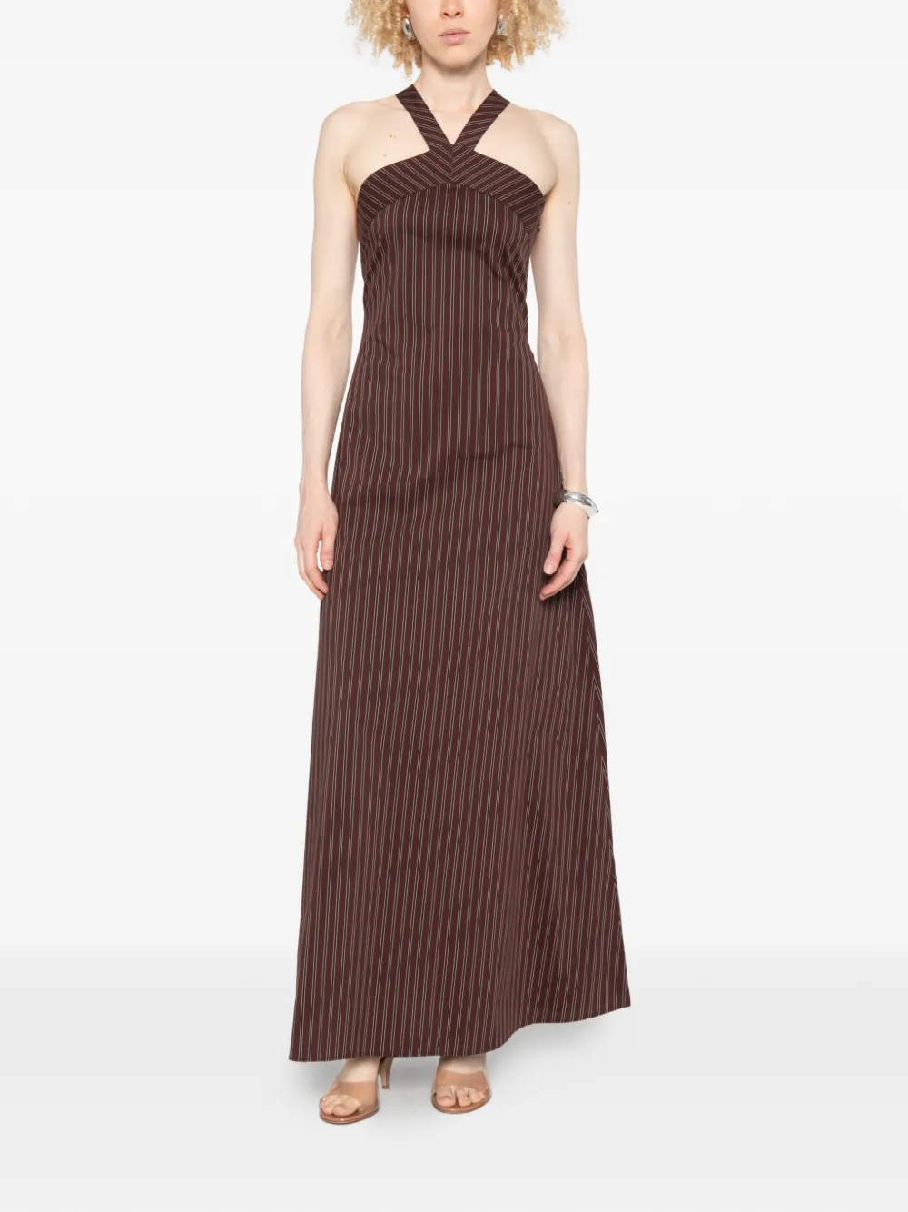 Patrizia Pepe Maxi-jurk met krijtstreep Bruin
