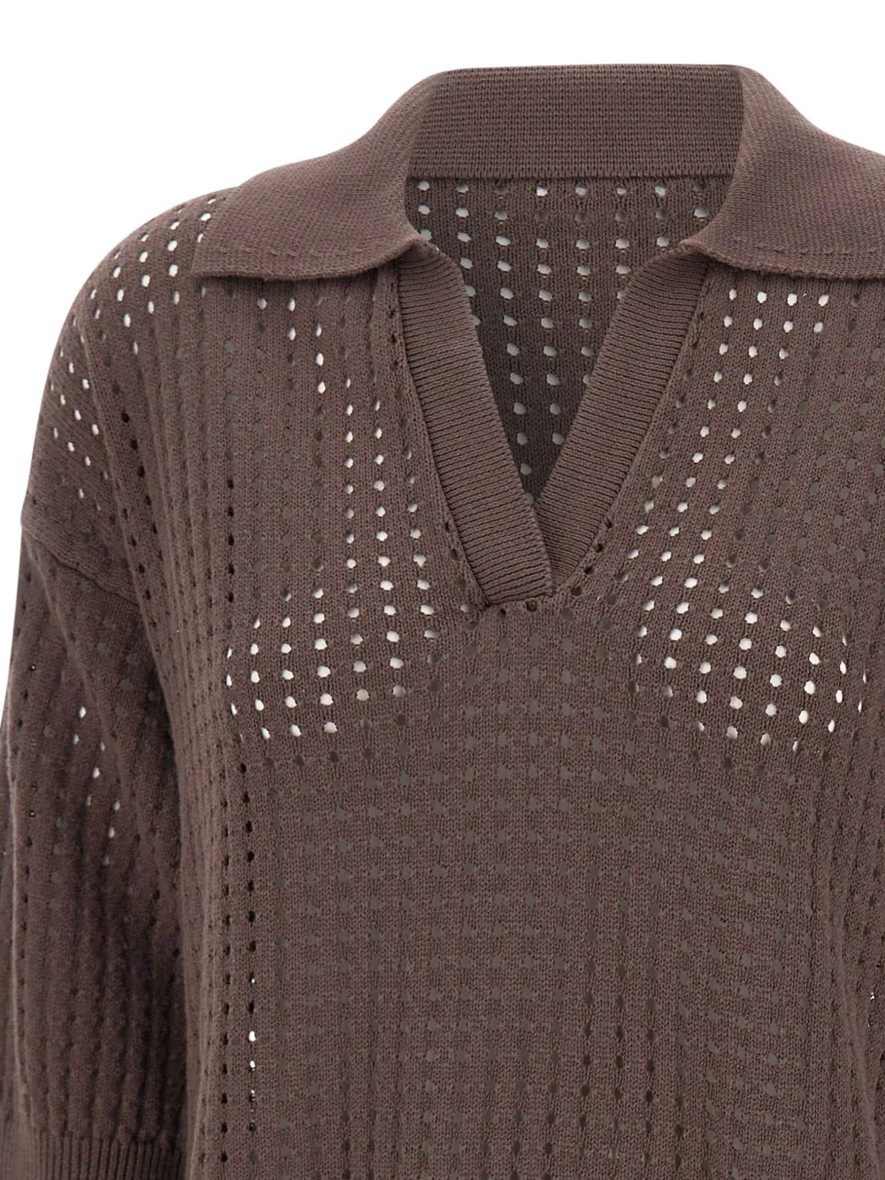 Kangra Openwork T-shirt met V-hals Bruin