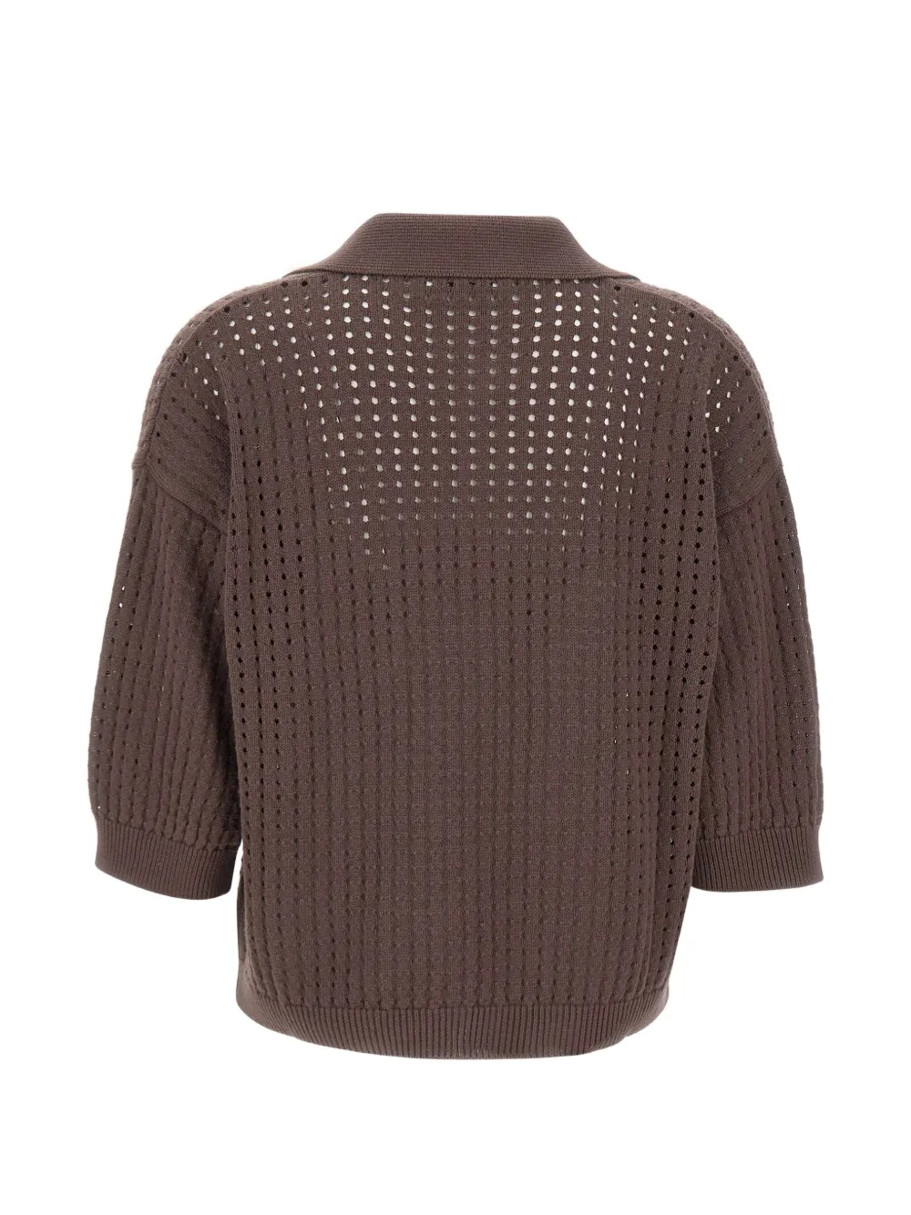  Kangra Openwork V-neck T-shirt - Brown 