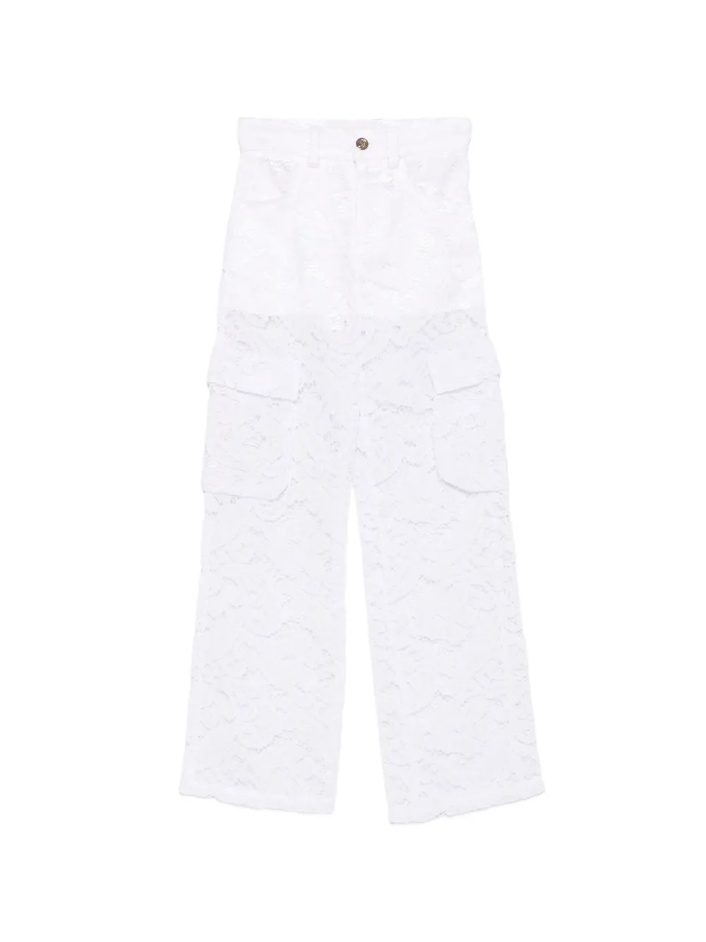 Miss Blumarine lace-embroidered cargo pants - Bianco