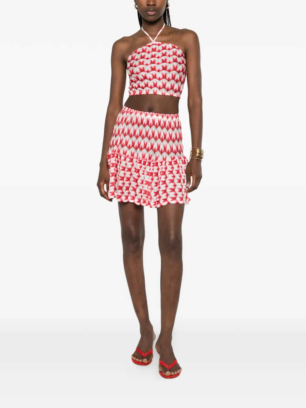 Missoni Mini-rok met zigzagpatroon en ruches Rood