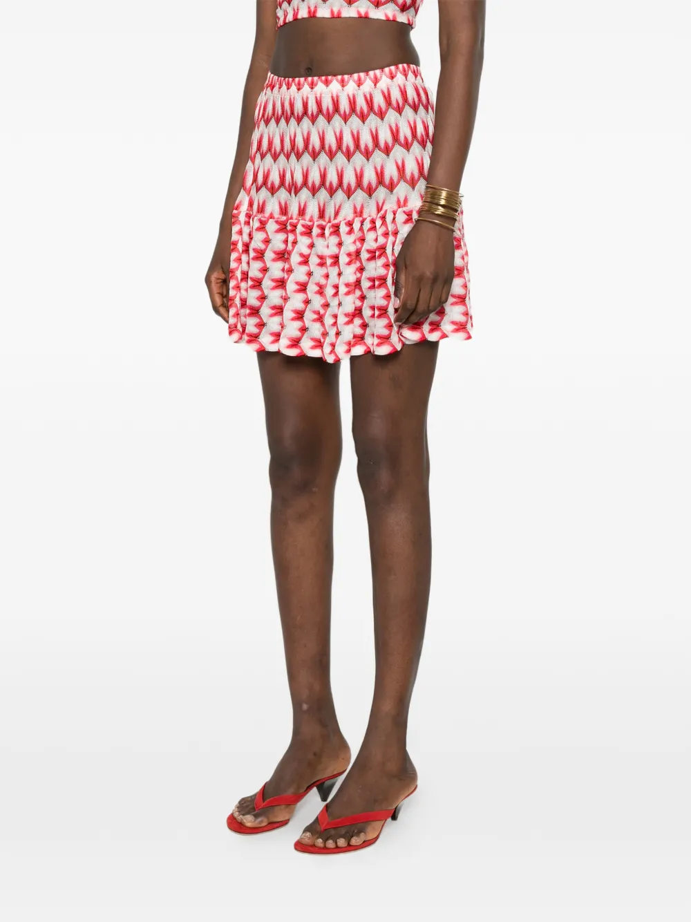 Missoni Mini-rok met zigzagpatroon en ruches Rood