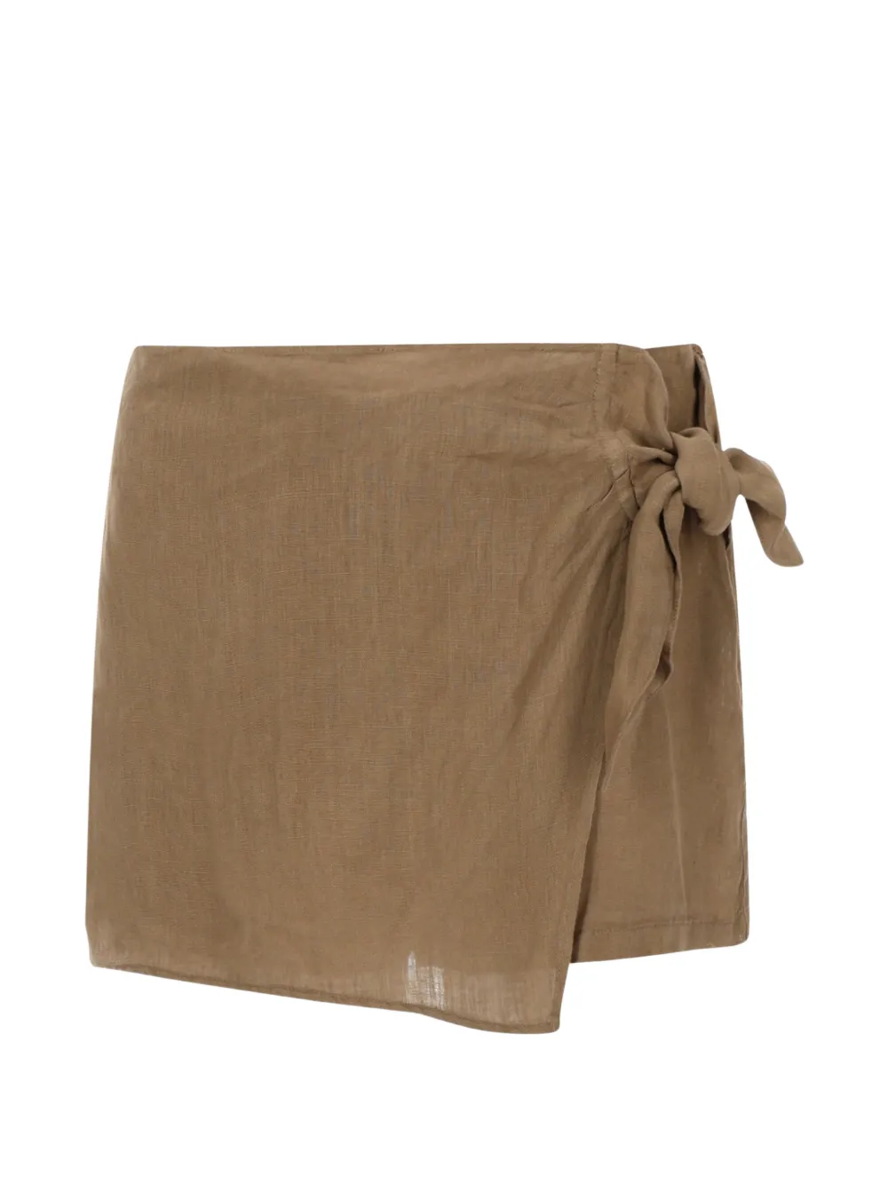 120% Lino wrap-style tie-fastening shorts - Brown