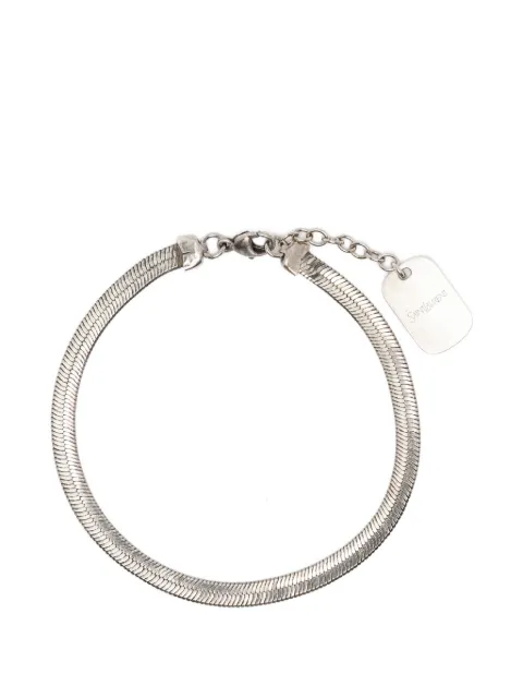 Saint Laurent herringbone-chain logo-plaque bracelet