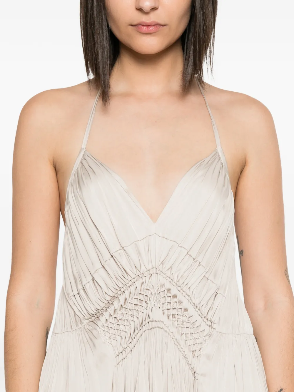 Barbara Bui Geplooide maxi-jurk met macramé detail Beige