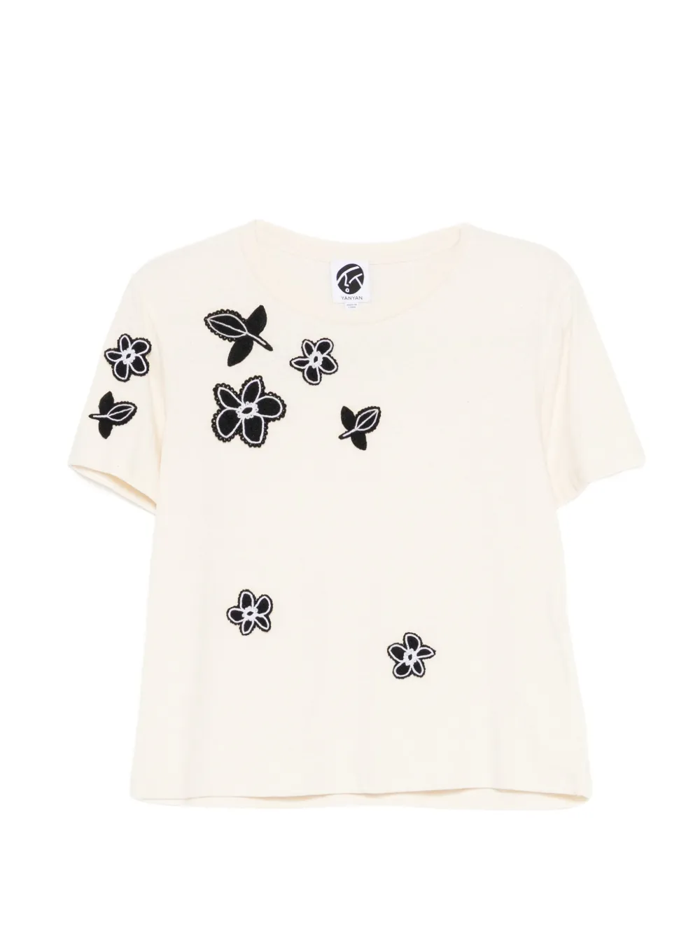 YANYAN KNITS floral-appliqué T-shirt - Nude