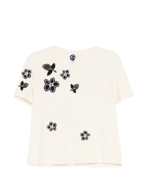YANYAN KNITS T-Shirt mit Blumenapplikation
