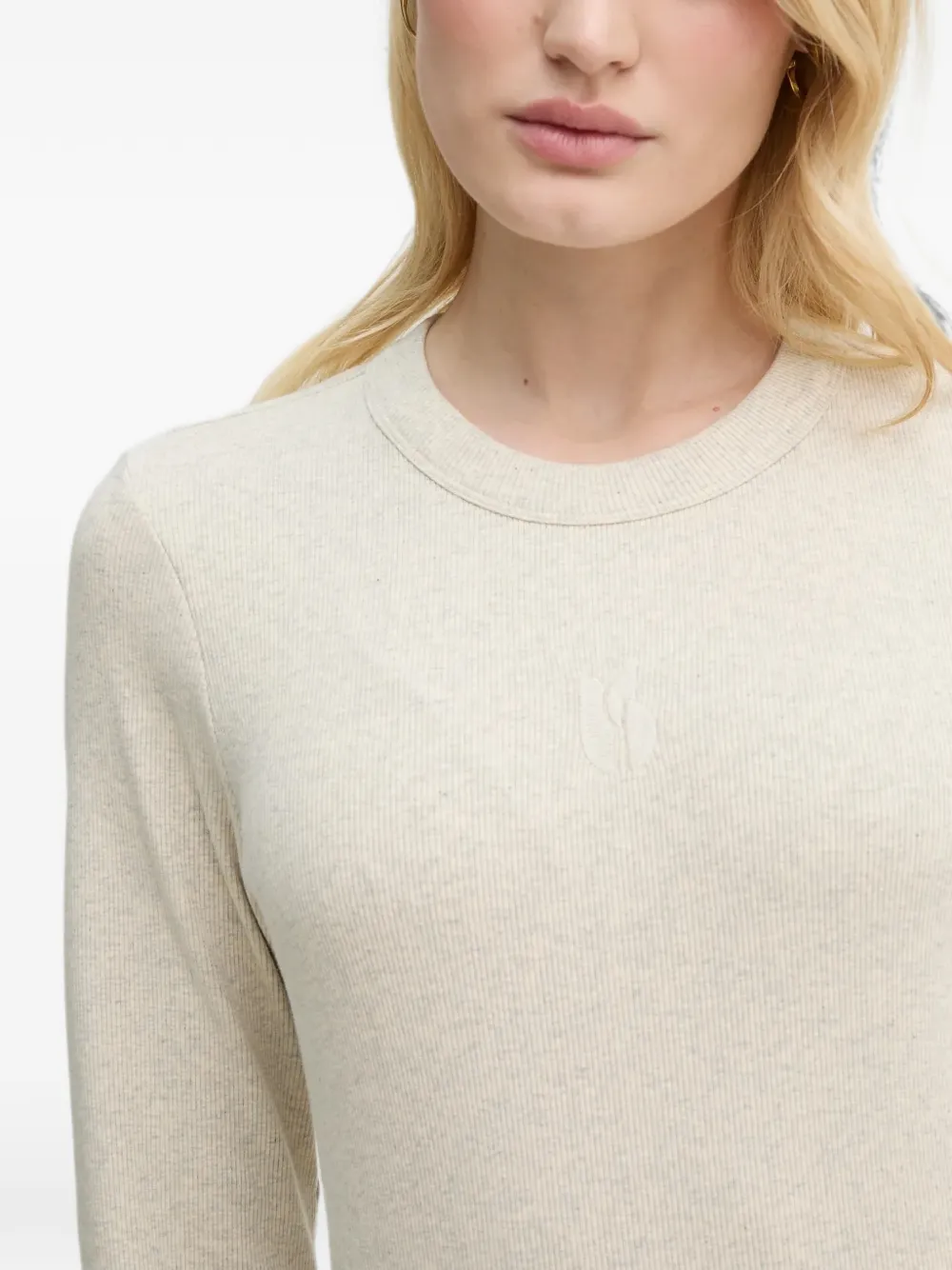 Ba&Sh Geribbeld T-shirt met borduurwerk Beige