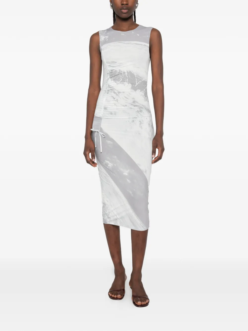 Patrizia Pepe Midi-jurk met golven-print Grijs