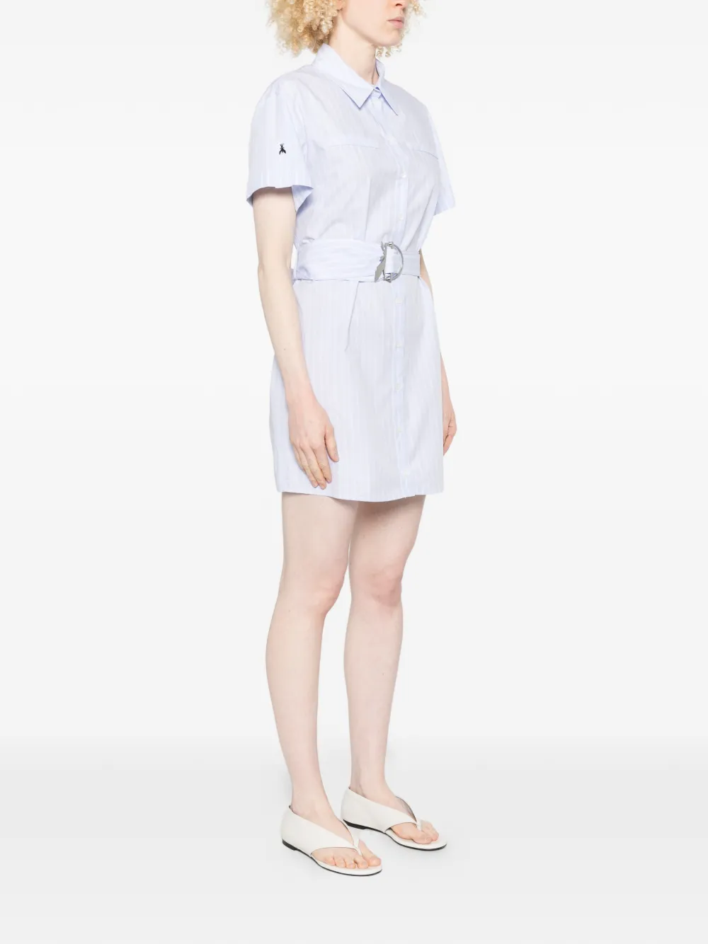 Patrizia Pepe Gestreepte mini-blousejurk met ceintuur Wit