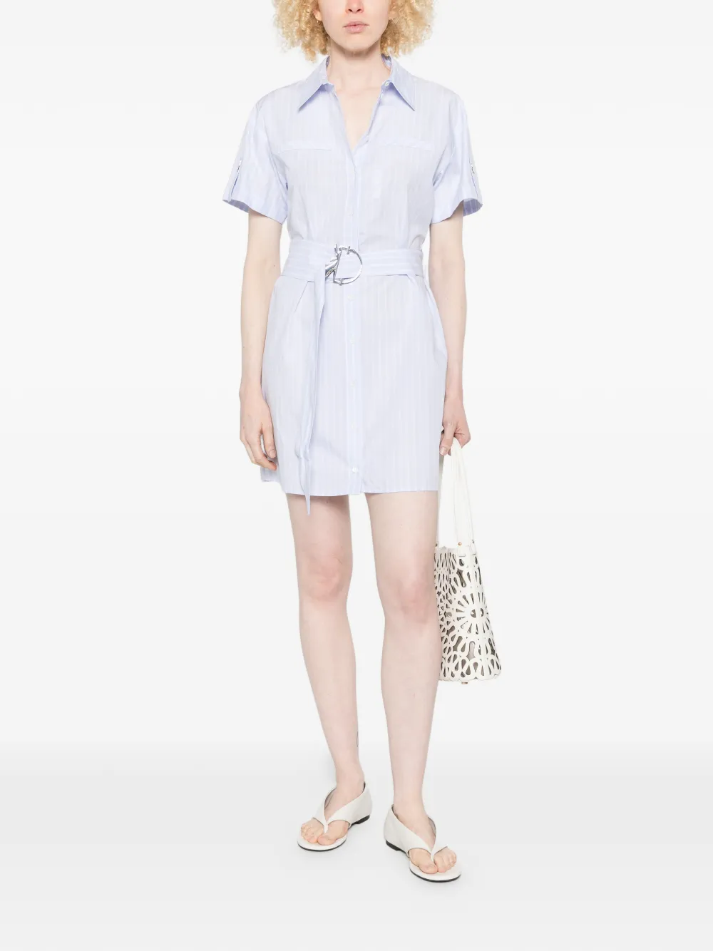 Patrizia Pepe Gestreepte mini-blousejurk met ceintuur Wit