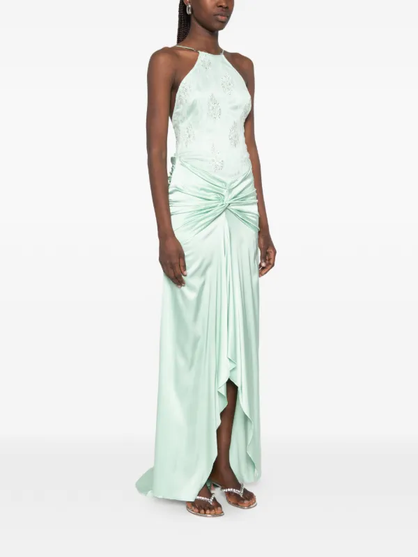 emerald green and cream dress 1970s Halter Maxi With Caged Back vrouw