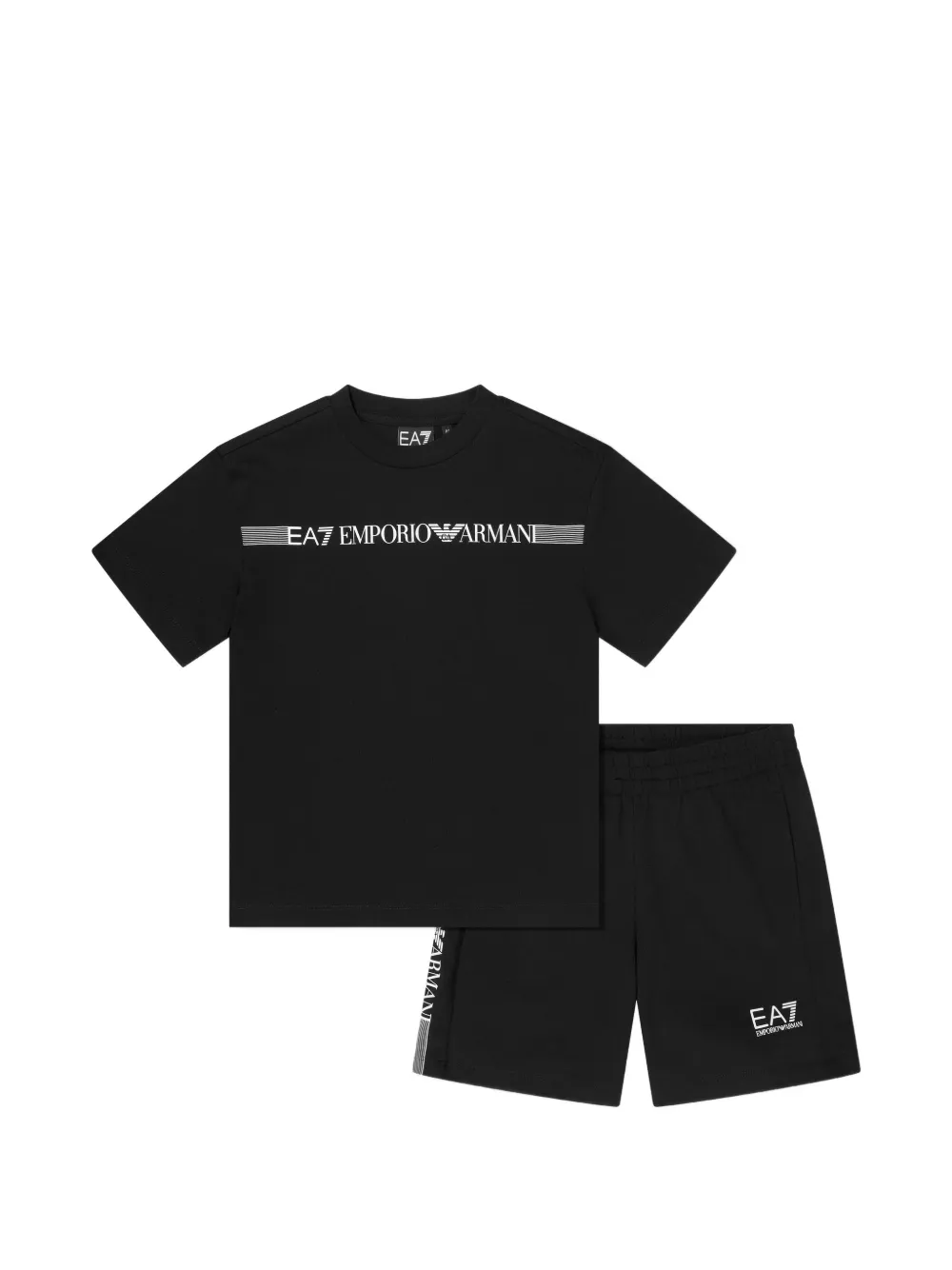 Emporio Armani Kids logo-print stripe-detail shorts set - Nero
