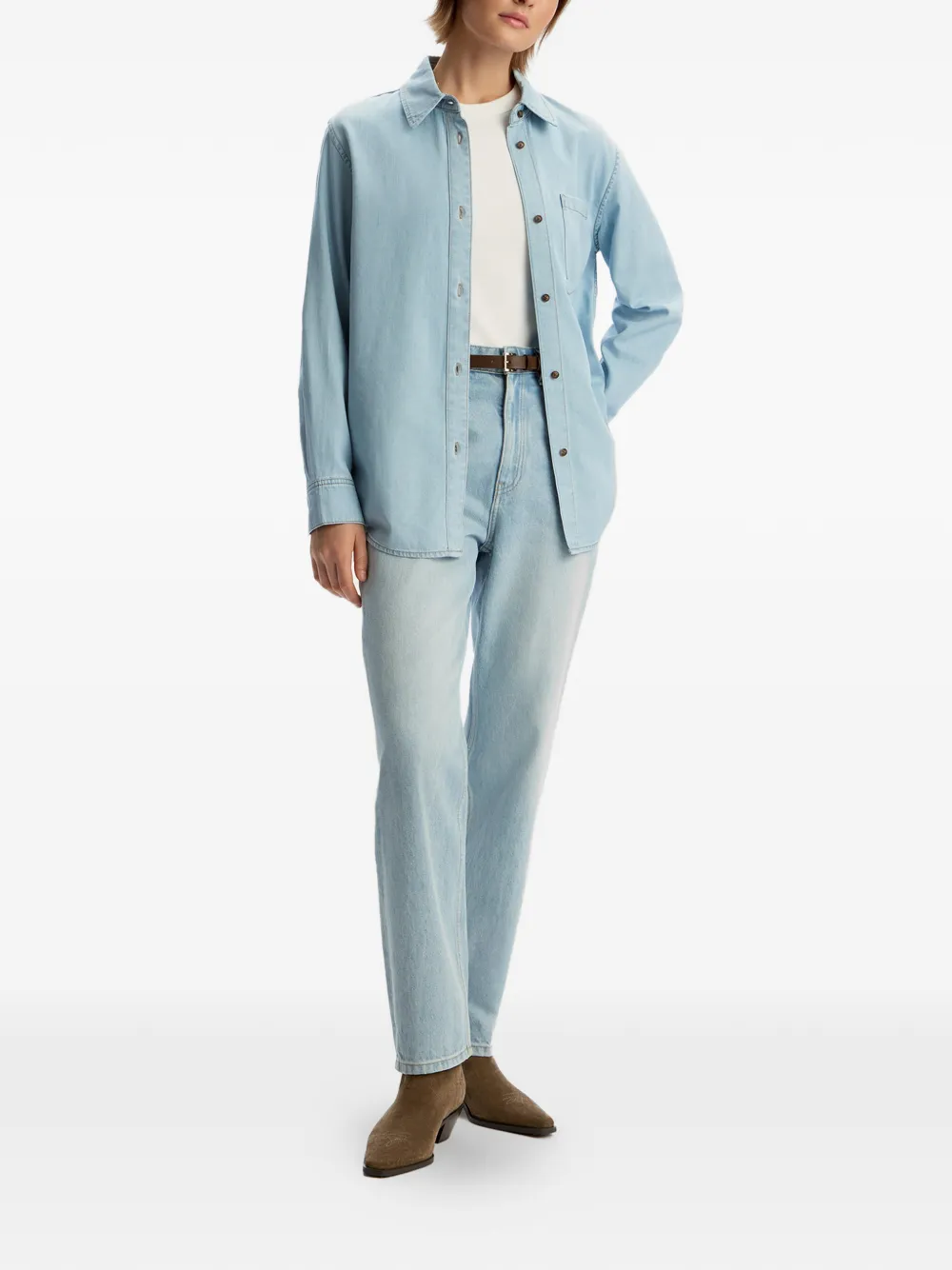 12 STOREEZ Lichtgewicht denim blouse met knopen Blauw