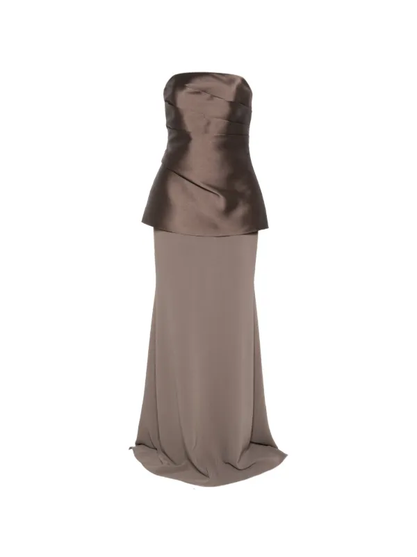 solace london brown dress Lydia asymmetric draped crepe gown - brown