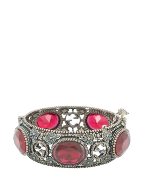 Gucci Pre-Owned 2000-2015 스털링 실버 앤 스톤 인터로킹 G 플라워 힌지 뱅글