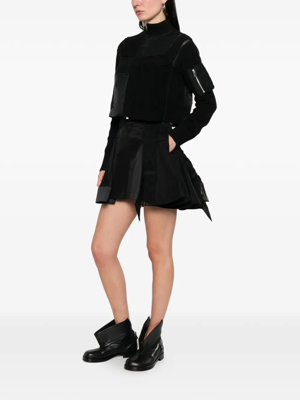 sacai Rok met geplooid vlak Zwart