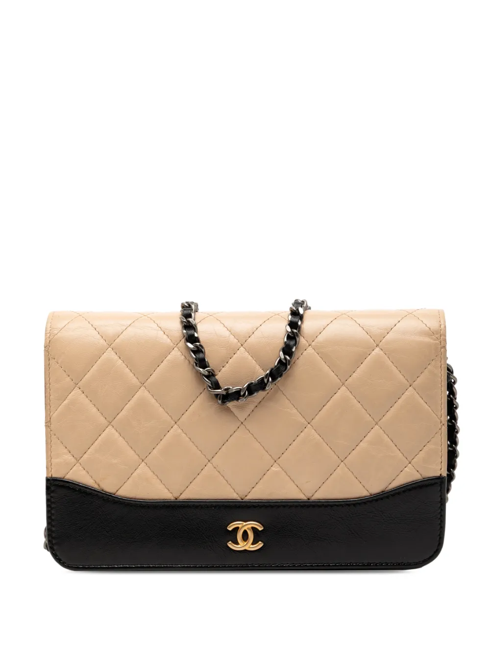 CHANEL Pre-Owned 2018 Bicolor Quilted Aged Calfskin Gabrielle Wallet On Chain crossbody bag - Marrone