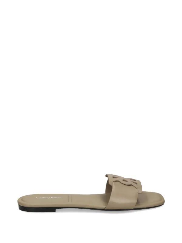 Calvin Klein CK Provence Logo Leather Sandals in Neutrals