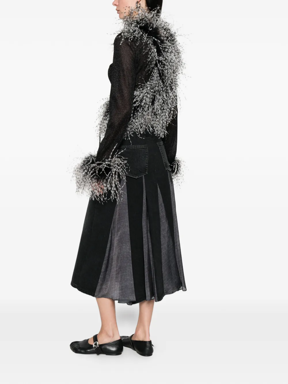 sacai belted split midi skirt - Nero