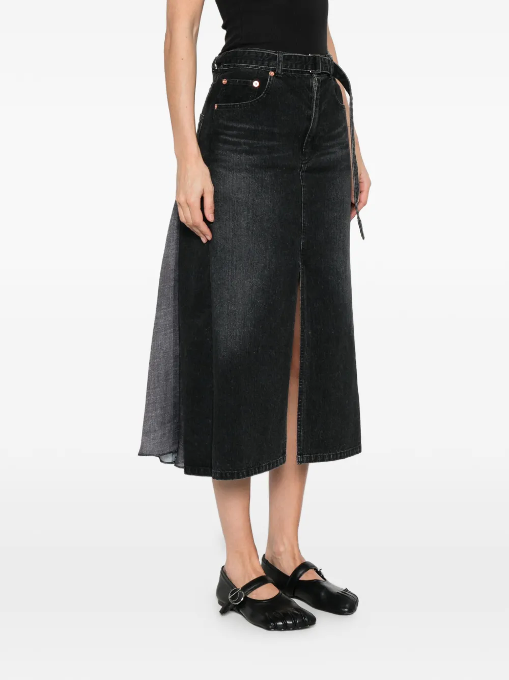 sacai Midi-rok met ceintuur Zwart