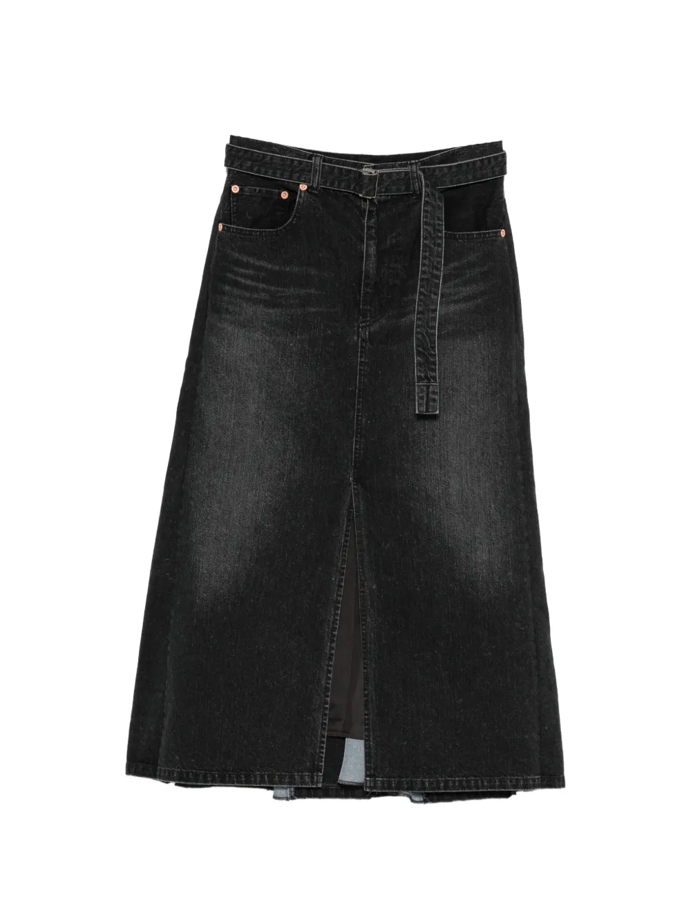 sacai belted split midi skirt - Nero