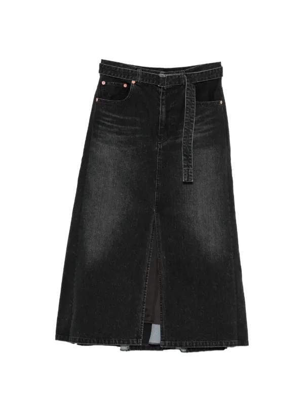 Sacai Belted Split Midi Skirt in Black