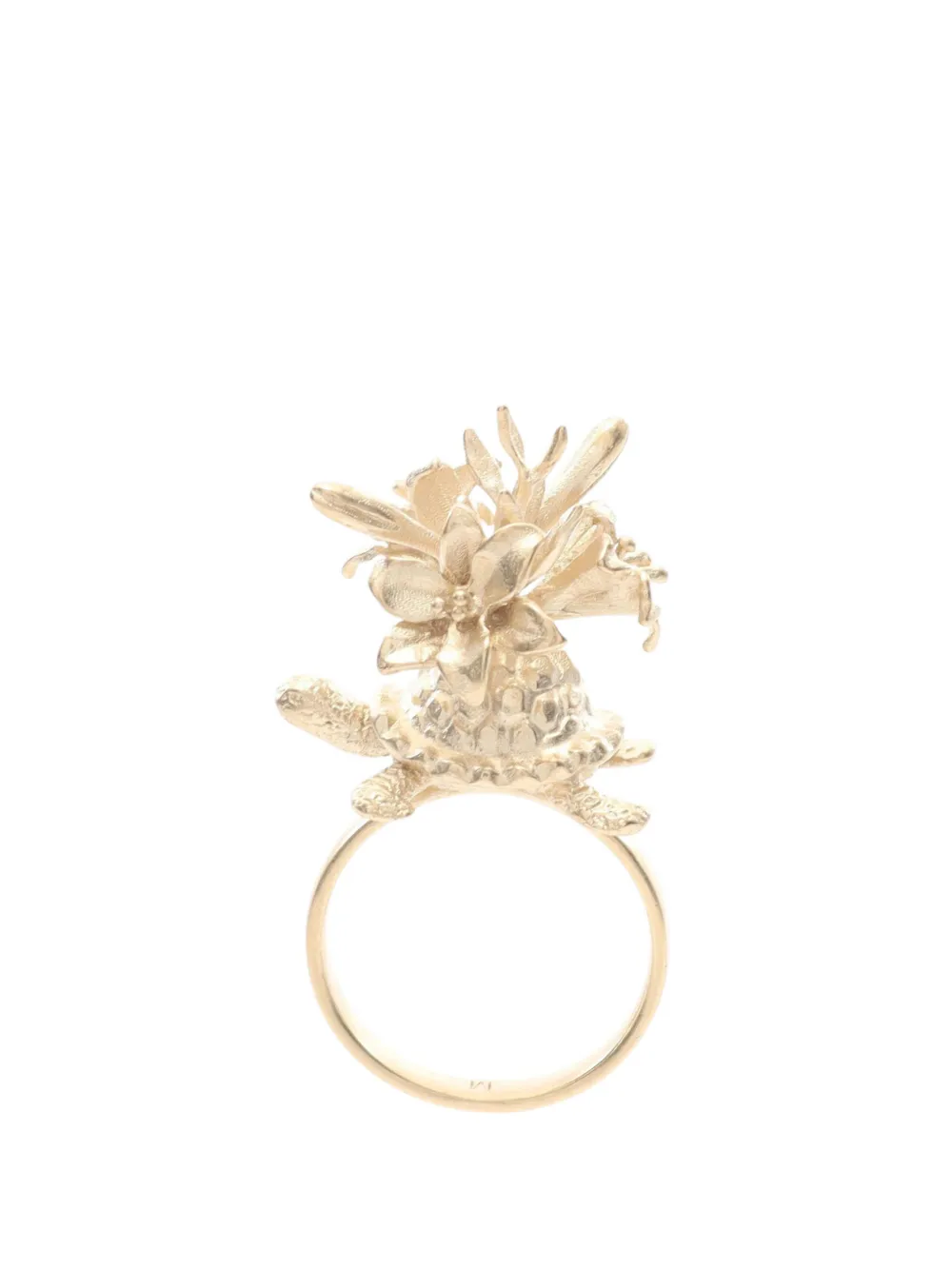 Christian Dior Pre-Owned 2010-2025 Gold Plated Turtle Flower Ring costume ring - Oro
