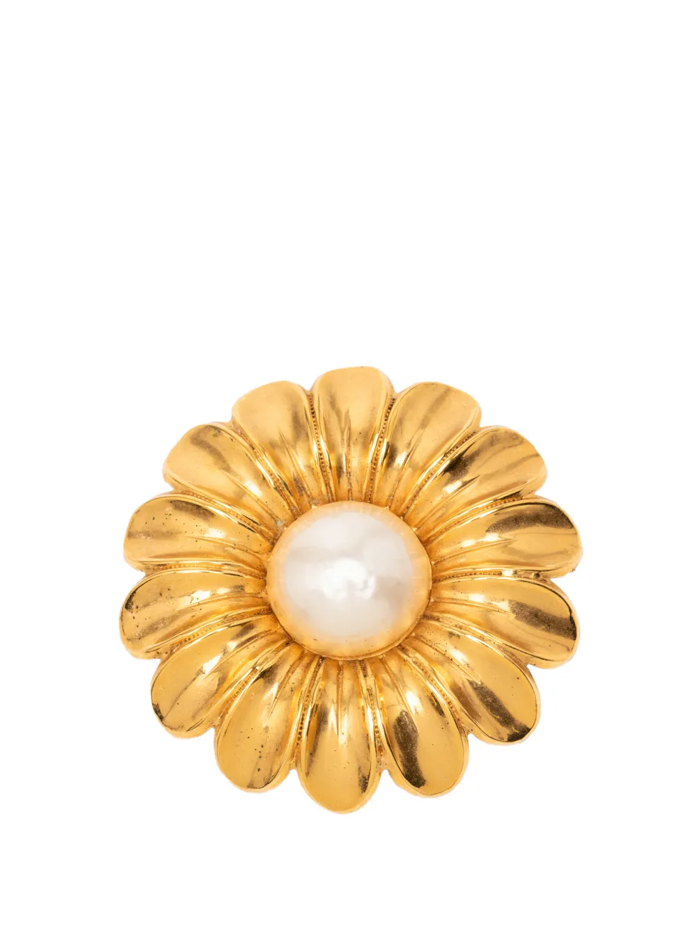 CHANEL Pre-Owned 1980-1990 Gold Plated Faux Pearl Daisy Brooch costume brooch - Weiß