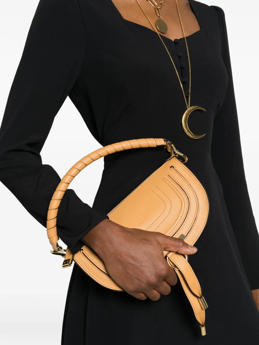 Chloé Marcie kleine shopper met stiksel Beige