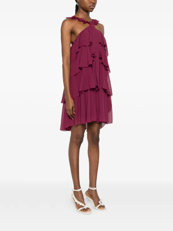 purple tiered mini dress Lilac Chiffon Mini Dress With Tiered Ruffle Skirt And Corset Top