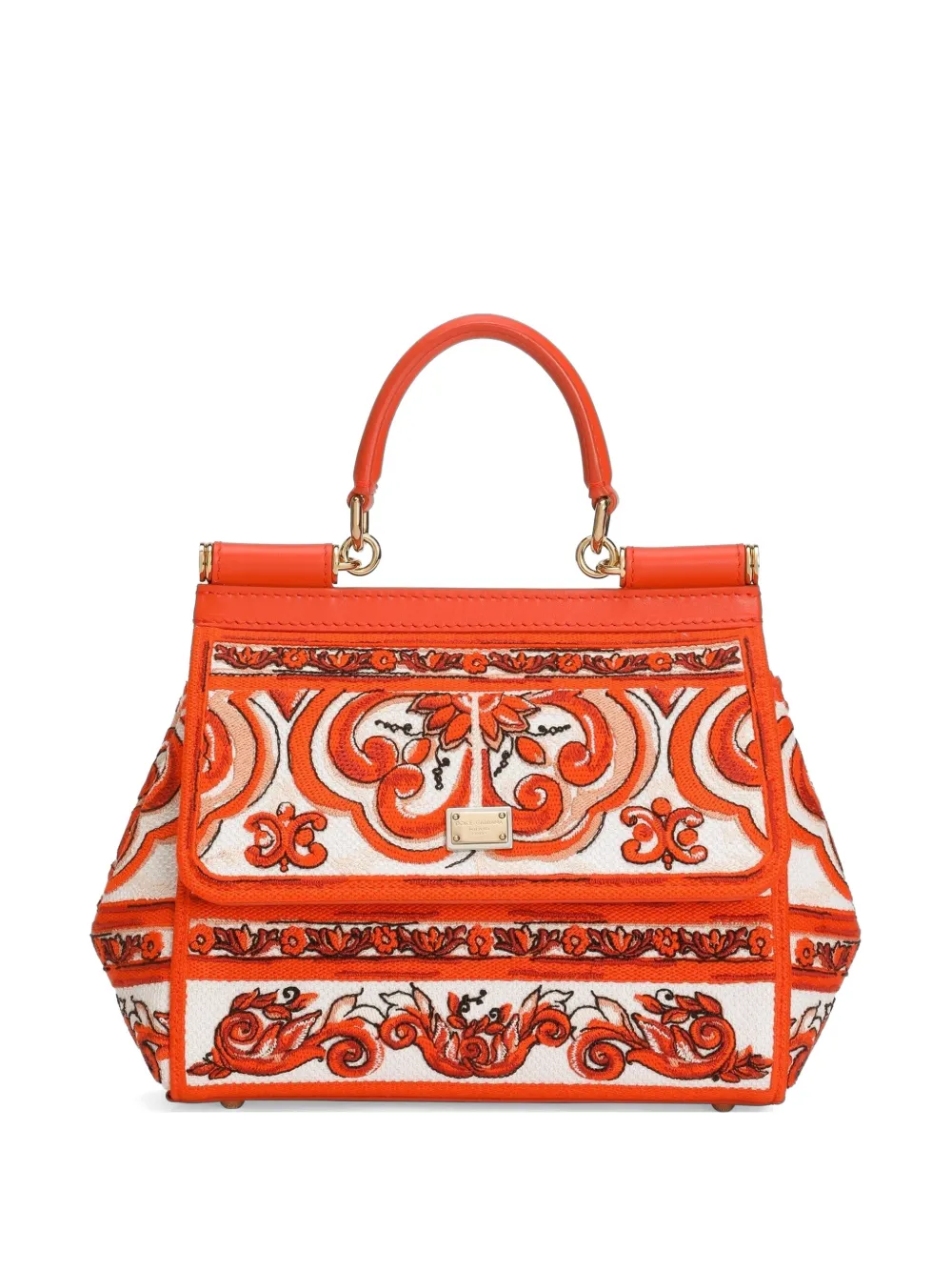Dolce & Gabbana Borsa a mano Sicily piccola con ricamo maioliche - Arancione