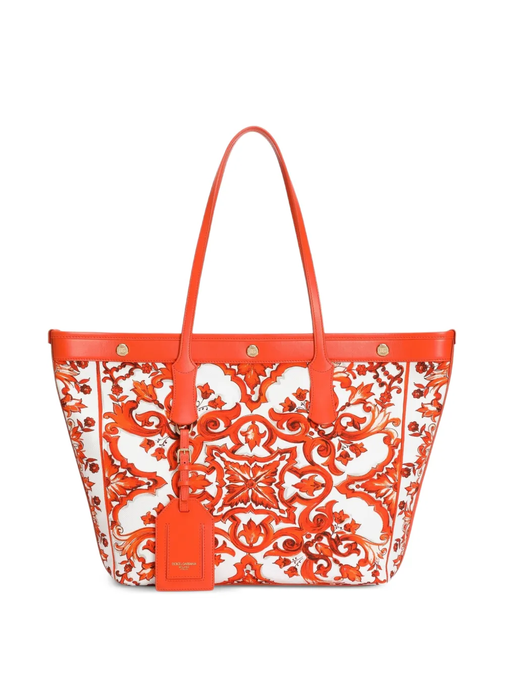 Dolce & Gabbana Borsa shopper Atene in tela con stampa maiolica - Arancione
