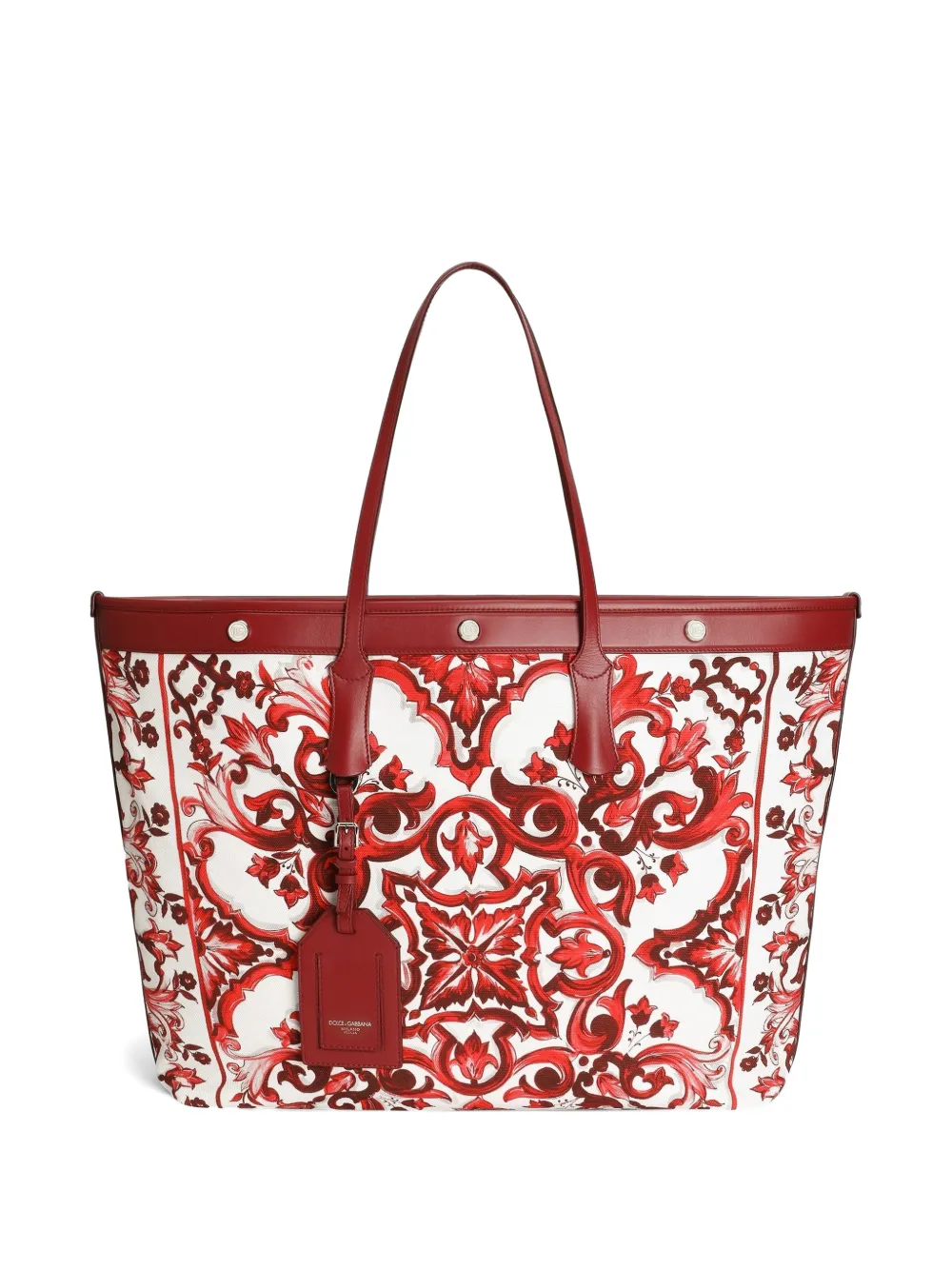 Dolce & Gabbana Borsa shopper Atene in tela con stampa maiolica - Bianco