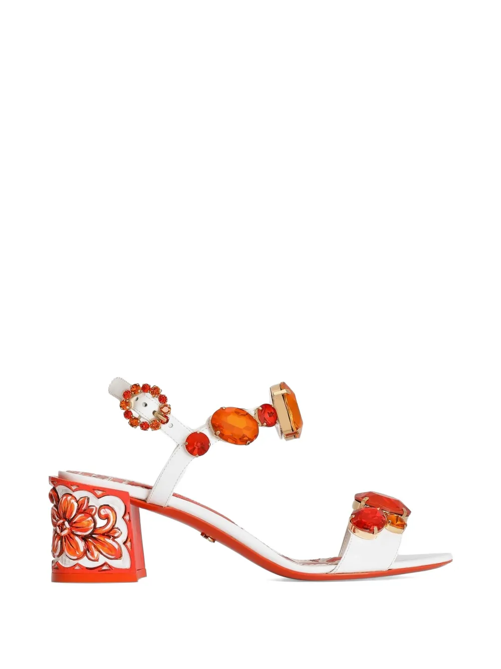Dolce & Gabbana patent leather sandals with stone embroidery - White
