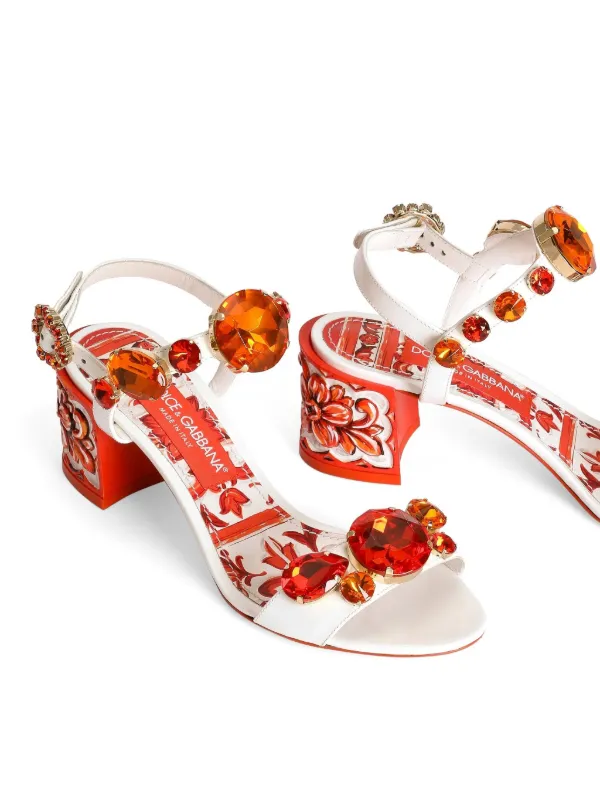 Dolce & Gabbana Patent Leather Sandals With Embroidery | White