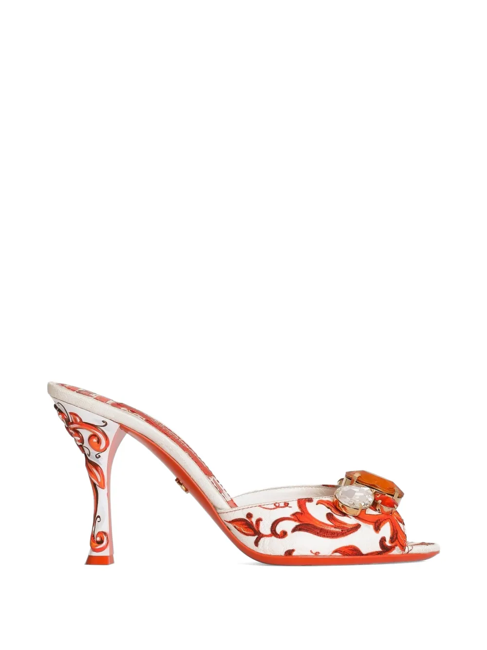 Dolce & Gabbana Mules Keira in broccato con stampa maiolica e ricami - Bianco