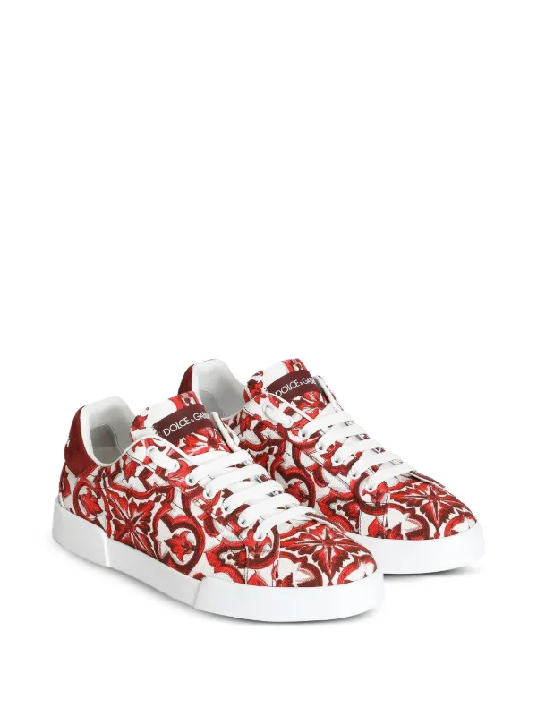 Dolce & Gabbana Majolica-print Canvas Portofino Sneakers | Red