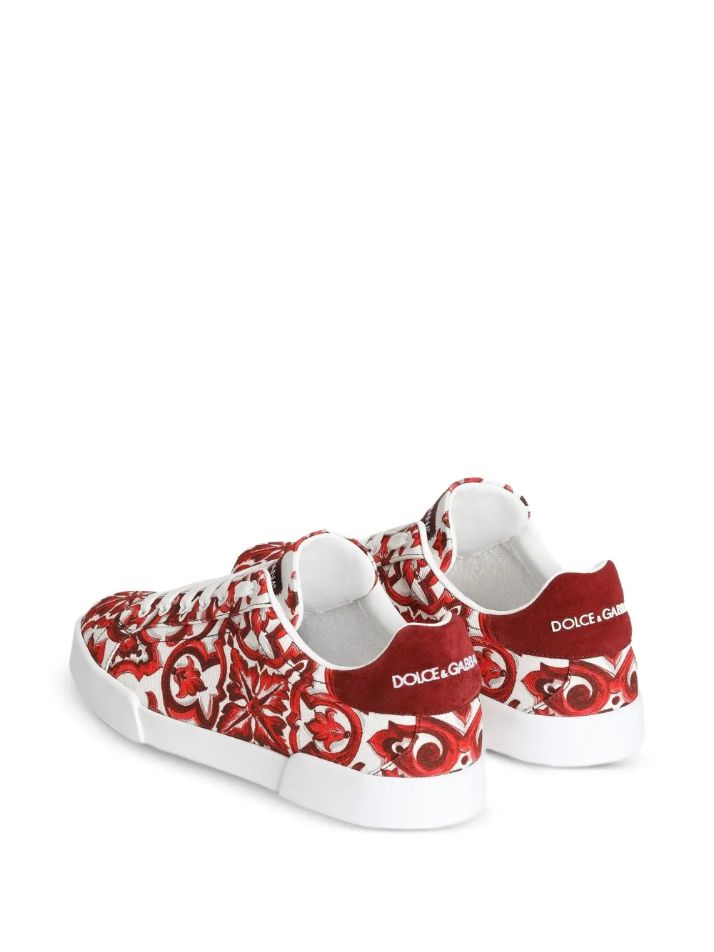 Dolce & Gabbana Canvas portofino sneakers met Majolica-print Rood