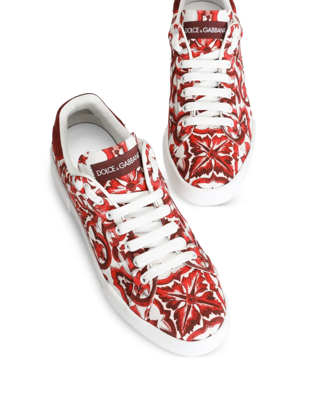 Dolce & Gabbana Canvas portofino sneakers met Majolica-print Rood