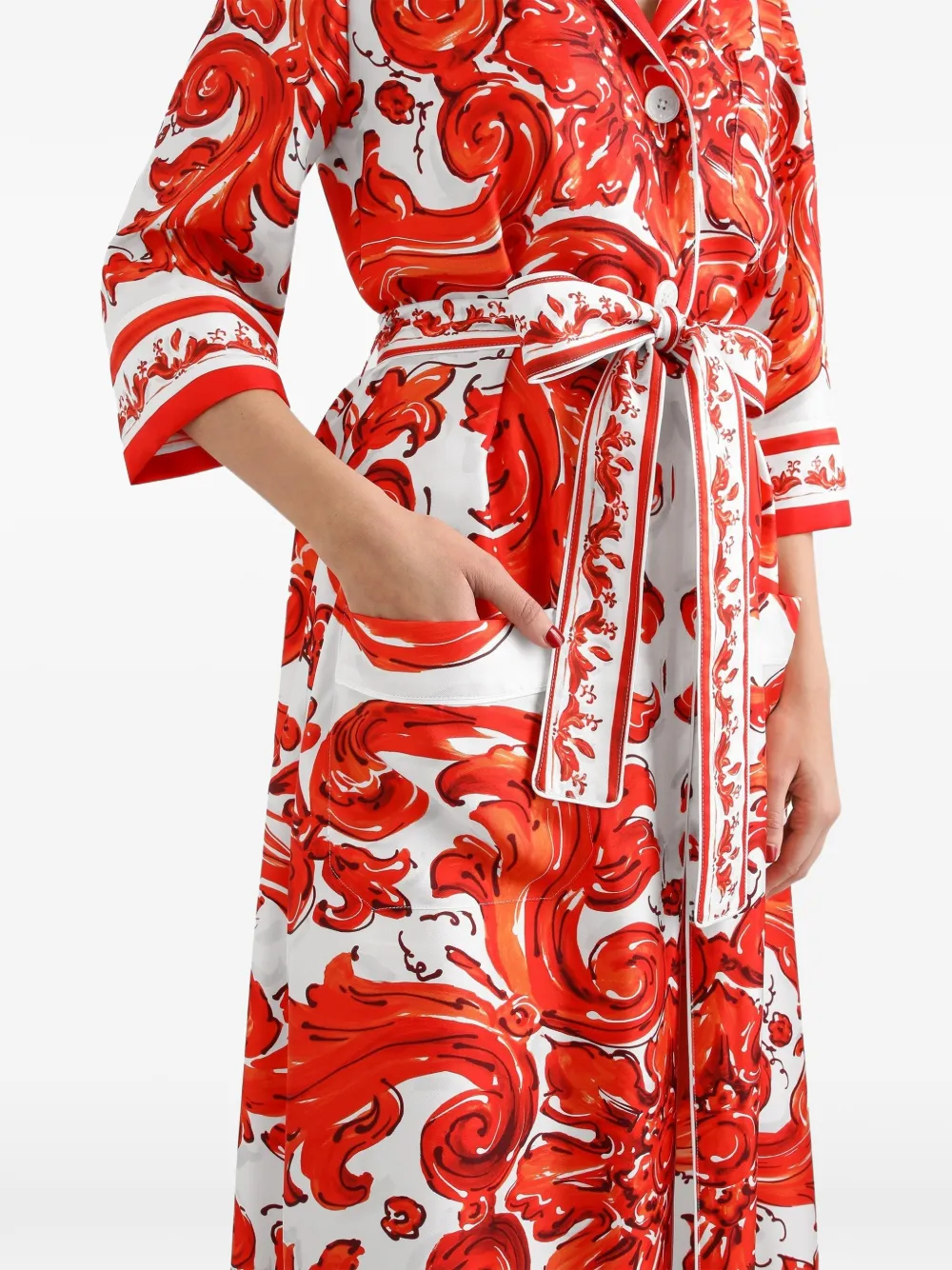 Dolce & Gabbana Jas met Majolica-print en ceintuur Rood