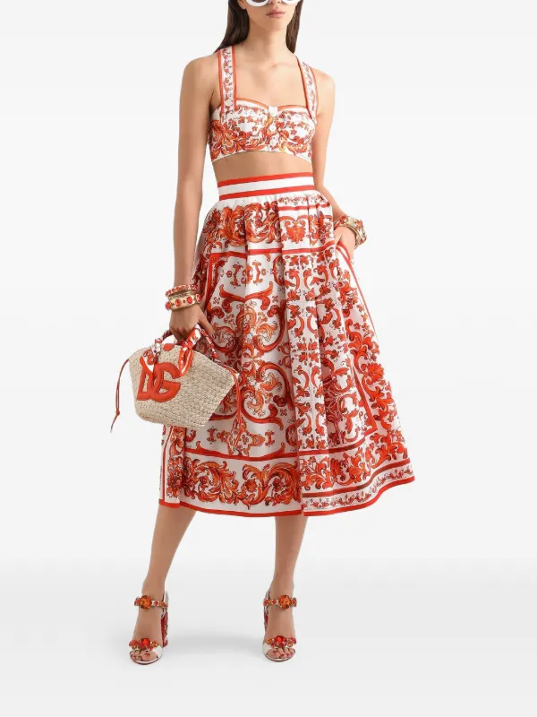 Dolce & Gabbana Majolica-print Pleated Skirt | White | FARFETCH