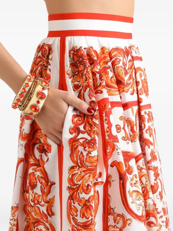 Dolce & Gabbana Majolica-print Pleated Skirt | White | FARFETCH
