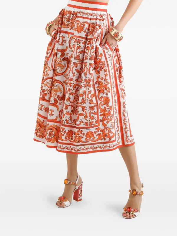 Dolce & Gabbana Majolica-print Pleated Skirt | White | FARFETCH