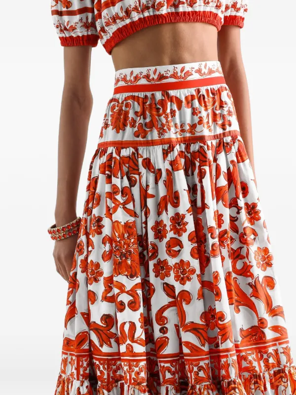Dolce & Gabbana Majolica-print Poplin Long Skirt | White | FARFETCH