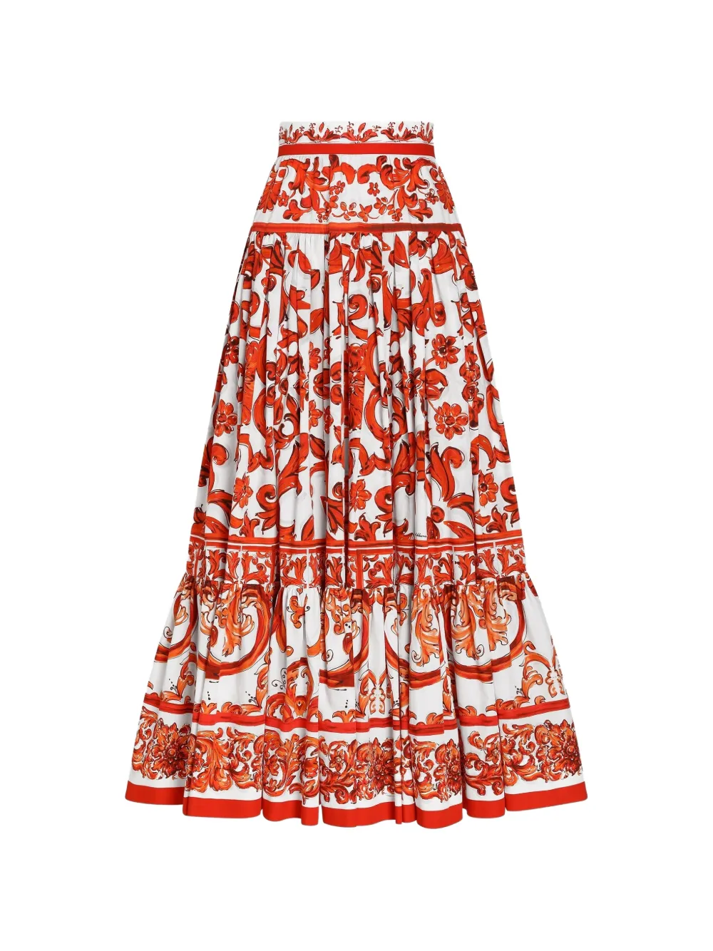 Dolce & Gabbana Gonna lunga in popeline con stampa maiolica - Bianco