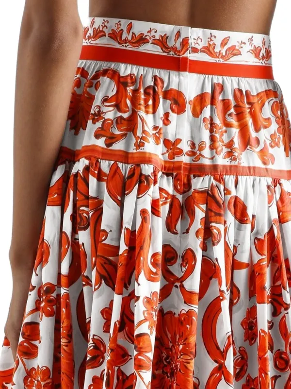Dolce & Gabbana Majolica-print Poplin Long Skirt | White | FARFETCH