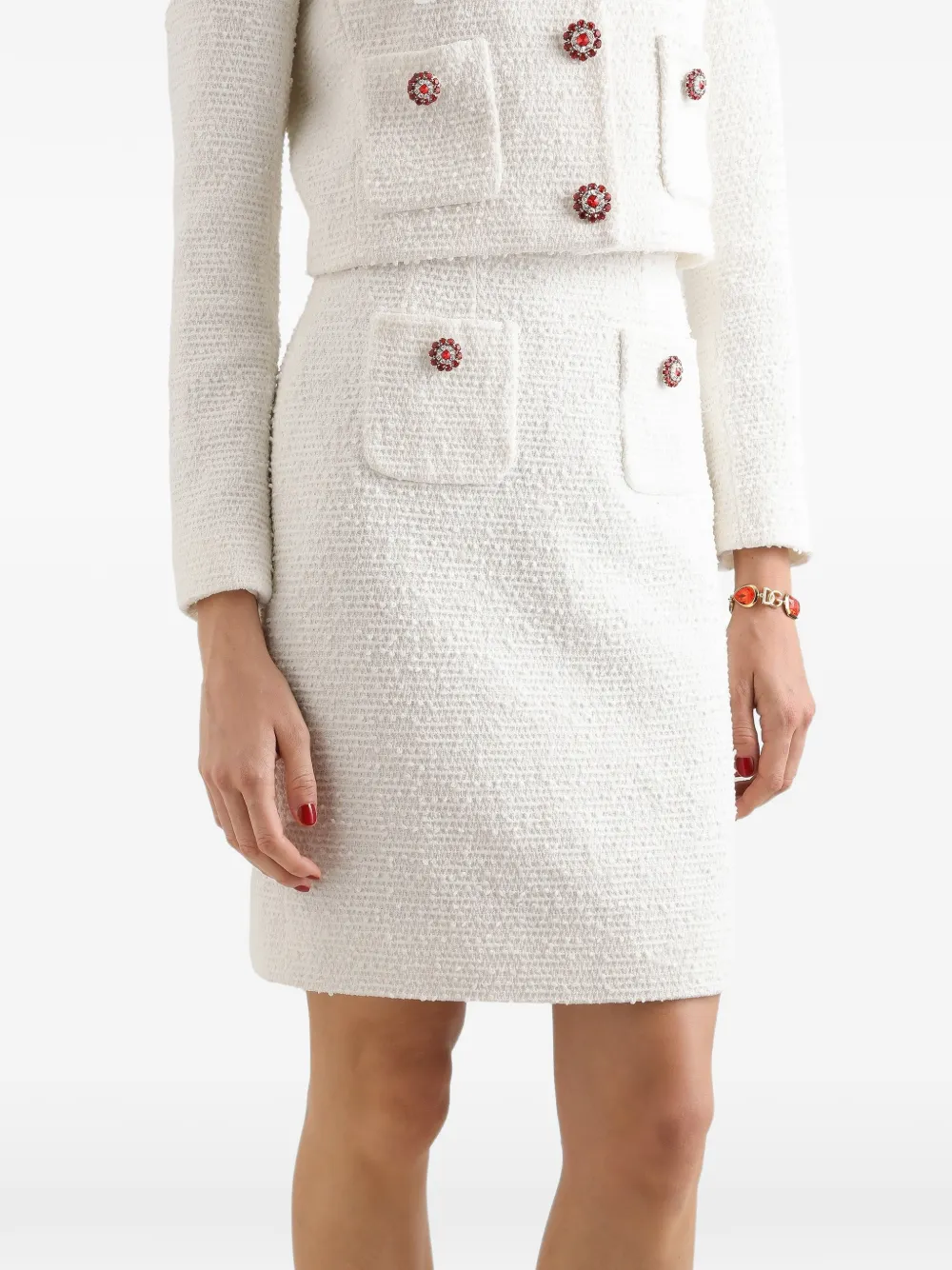 Dolce & Gabbana Tweed rok met verfraaide knopen Wit