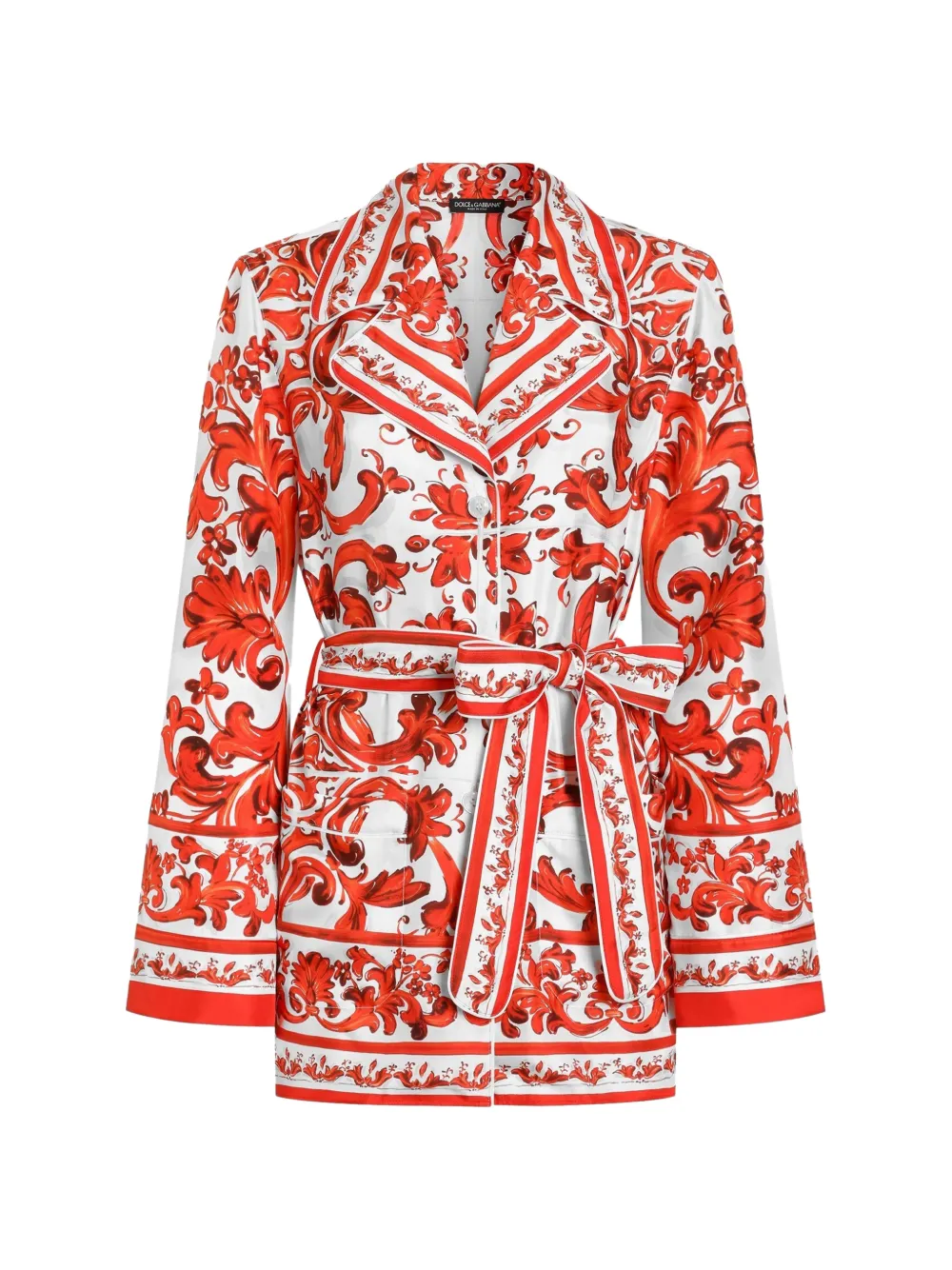Dolce & Gabbana Camicia Vanity in seta con stampa Maiolica - Bianco