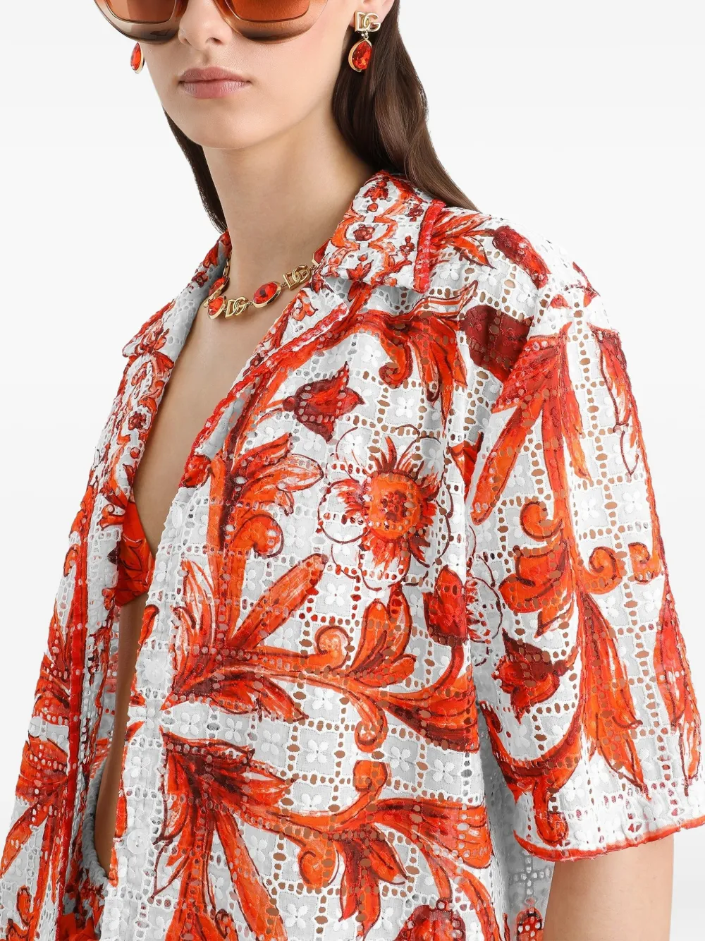 Dolce & Gabbana Broderie anglaise blouse met print Wit